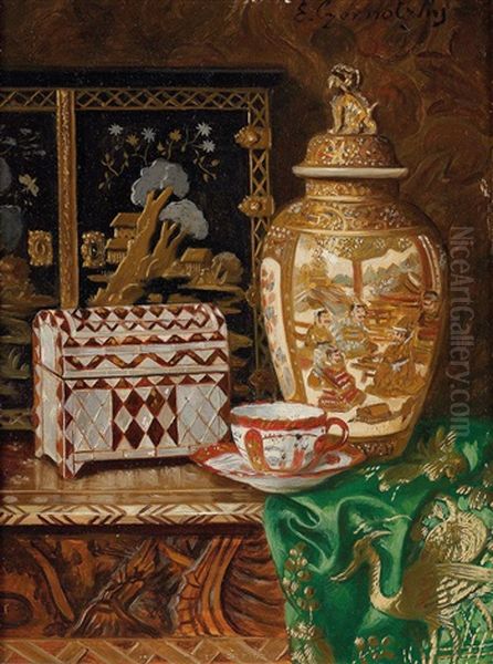 Still Life With Asian Objects Oil Painting by Ernst Czernotzky