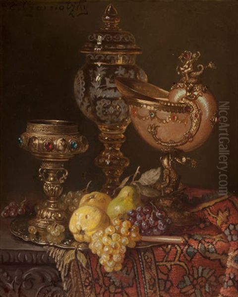 Still Life With Shell Goblet, Fruit And Antiques Oil Painting by Ernst Czernotzky