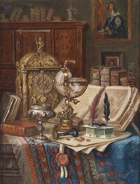 Stillleben Mit Muschelpokal Und Buchern Oil Painting by Ernst Czernotzky