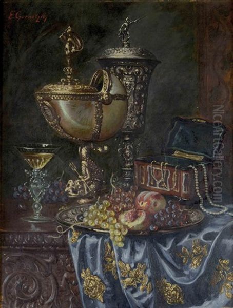 Still-life With Fruits And Antiques Oil Painting by Ernst Czernotzky