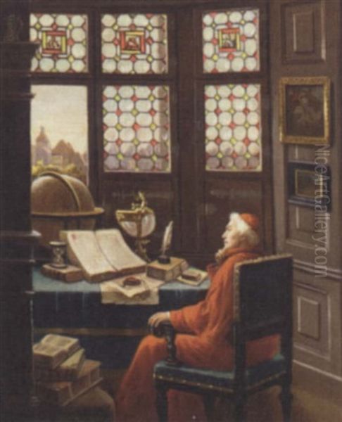 In The Library Oil Painting by Ernst Czernotzky