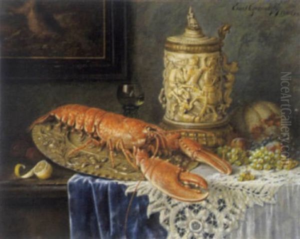 Stilleben Mit Hummer, Fruchten Und Humpen Oil Painting by Ernst Czernotzky