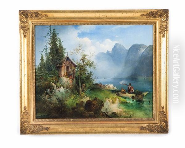 Echoschiesen In Der Obertraunbucht Am Hallstattersee Oil Painting by Ludwig Czerny