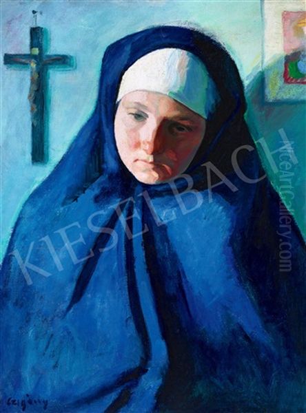 Devotion (blue Mood) Oil Painting by Dezsoe Czigany