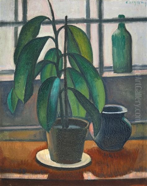 Still-life (rubber Bush) Oil Painting by Dezsoe Czigany