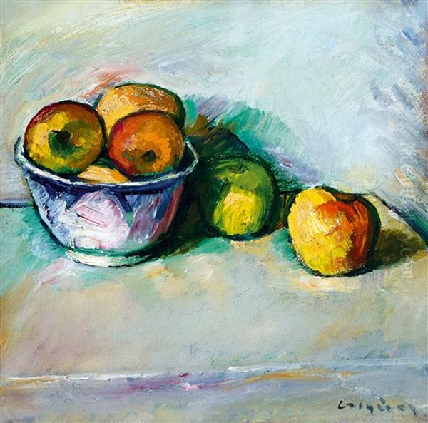 Still Life With Apple Oil Painting by Dezsoe Czigany