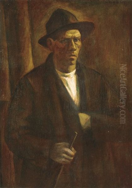 Self Portrait With A Crosier Oil Painting by Dezsoe Czigany