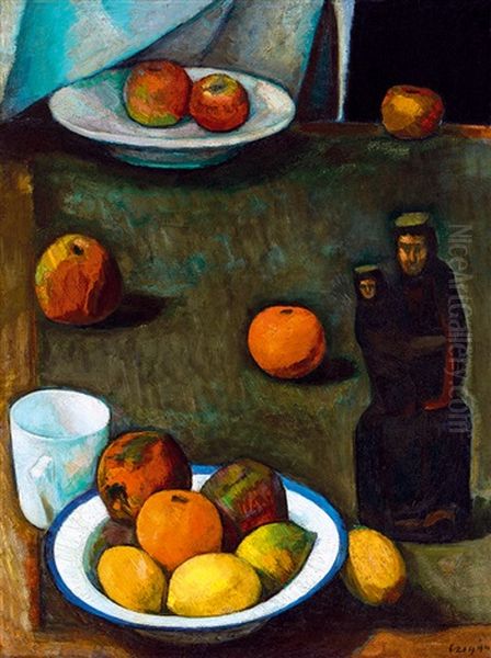 Still-life With Fruits And Statue Oil Painting by Dezsoe Czigany