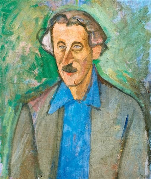 Man In A Blue Shirt Oil Painting by Dezsoe Czigany