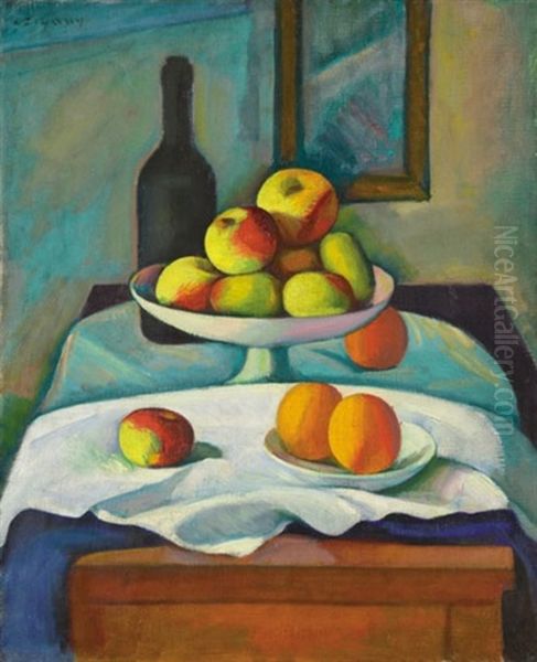 Still Life With Apples And Oranges Oil Painting by Dezsoe Czigany