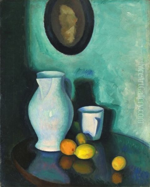 Still Life With A White Jar Oil Painting by Dezsoe Czigany