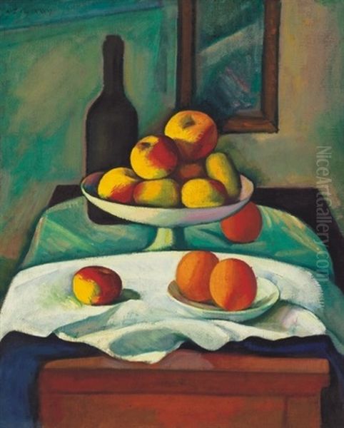 Csendelet Almakkal, Narancsokkal - Still-life Of Apples And Oranges Oil Painting by Dezsoe Czigany