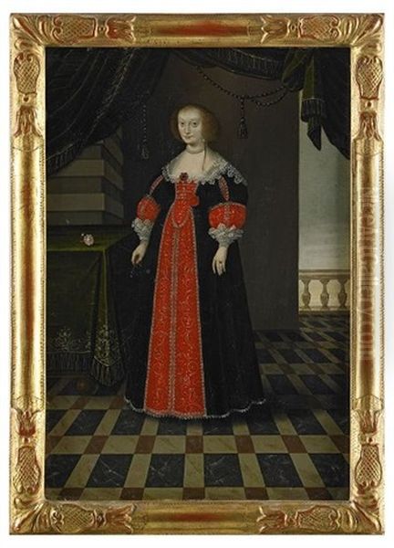 Portratt Av Drottning Maria Eleonora Av Sverige, Fodd Prinsessa Av Brandenburg - Staende Helfigur I Interior Oil Painting by Matthias Hradh Czwiczek