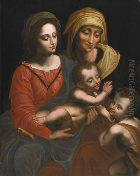 The Virgin And Child With Saint Anne And Saint John The Baptist Oil Painting by Leonardo Da Vinci