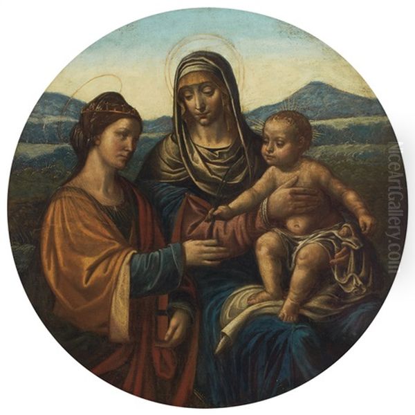 Madonna And Child With Saint Catherine Oil Painting by Leonardo Da Vinci