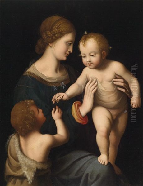 Maria Mit Kind Und Dem Johannesknaben Oil Painting by Leonardo Da Vinci