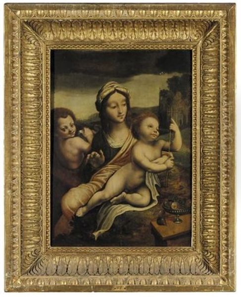 Madonna And Child With The Infant Saint John The Baptist (the Madonna Of The Yarnwinder) Oil Painting by Leonardo Da Vinci