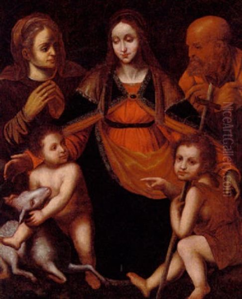 Den Hellige Familie Med Elisabeth Og Johannes Doberen Som Barn Oil Painting by Leonardo Da Vinci