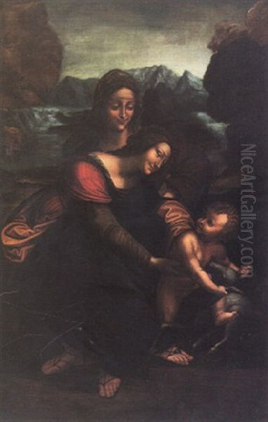 Hl. Anna Selbdritt Oil Painting by Leonardo Da Vinci