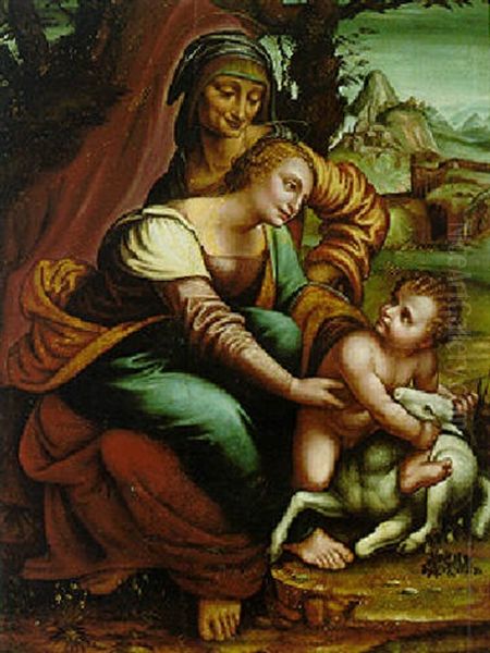 The Virgin And Child With Saint Anne In A Landscape Oil Painting by Leonardo Da Vinci