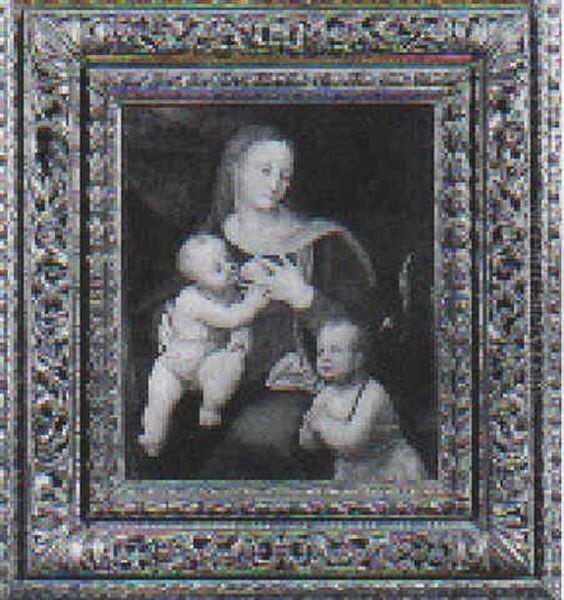 Madonna Con Bambino E San Giovannino Oil Painting by Leonardo Da Vinci