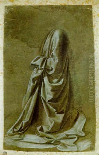 Drapery Study For A Kneeling Figure Facing Left Oil Painting by Leonardo Da Vinci