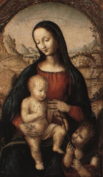 Madonna And Child With St. John The Baptist Oil Painting by Leonardo Da Vinci