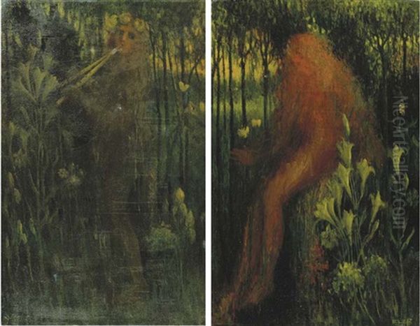 Het Geluid And De Liefde (side Panels Of Triptych) by Henri Van Daalhoff