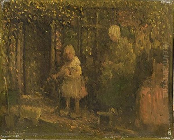 A Mother With Her Daughter Playing In The Garden (+ Another; 2 Works) Oil Painting by Henri Van Daalhoff