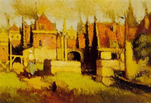 A View Of A Village Oil Painting by Henri Van Daalhoff