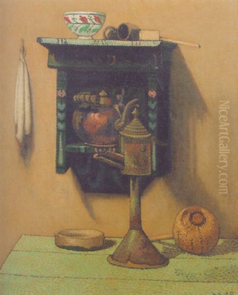 A Still Life With Kettle And Snotneus Oil Painting by Henri Van Daalhoff