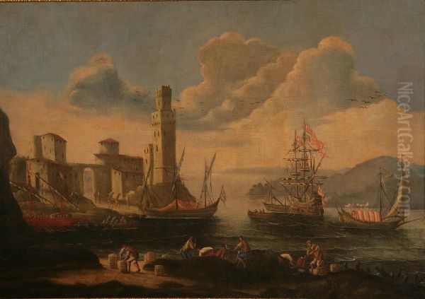 Veduta Antica Del Porto Di Livorno Oil Painting by Paolo Maria Antoniani