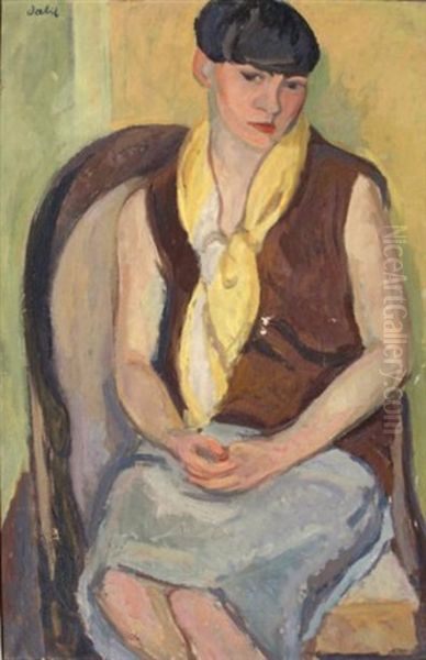 Portrait D'yvonne Chevalier Au Fauteuil Oil Painting by Eugene Dabit