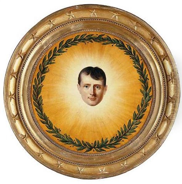 The Head Of Napolean Surrounded By A Laurel Wreath In A Sunburst Oil Painting by Laurent Dabos