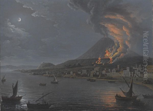 Eruzione Del Vesuvio Vista Da Torre Del Greco Oil Painting by Pietro Antoniani