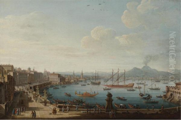 View Of Naples From The Strada Di Santa Lucia Oil Painting by Pietro Antoniani