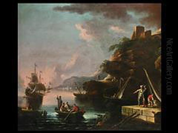 Italienische Kustenlandschaft Mit Segler Und Figurenstaffage Oil Painting by Pietro Antoniani