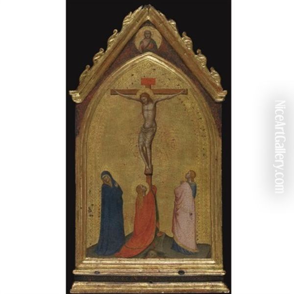 The Crucifixion With The Madonna And Saints Mary Magdalene And John The Evangelist, Christ The Redeemer Above Oil Painting by Bernardo Daddi