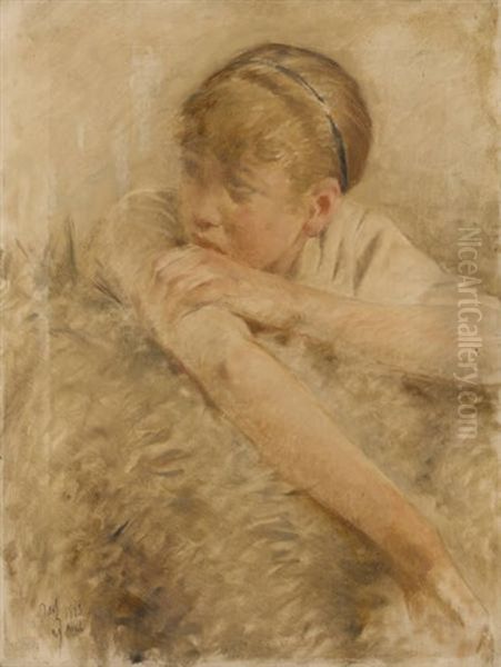 Etude De Jeune Paysanne (study) Oil Painting by Auguste Dael