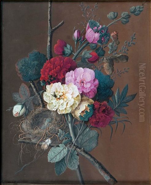 Bouquet Mit Bluten, Vogelnest Und Insekten Oil Painting by Jan Frans Van Dael