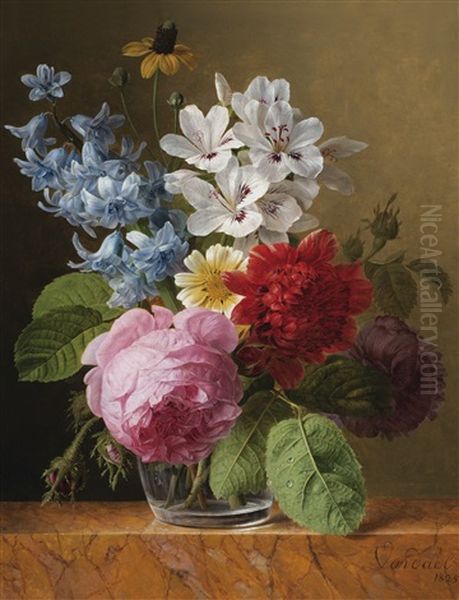 Bouquet De Fleurs Dans Un Verre Oil Painting by Jan Frans Van Dael