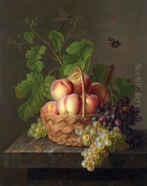 Corbeille De Peches Et Raisins Sur Un Entablement De Pierre Oil Painting by Jan Frans Van Dael