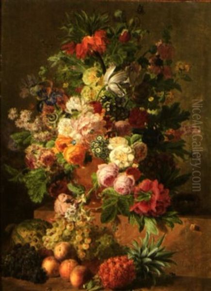 Bouquet De Fleurs Et Fruits Oil Painting by Jan Frans Van Dael