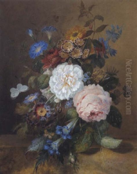 Blumenstraus In Einer Tonvase Oil Painting by Jan Frans Van Dael