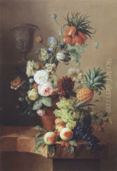 Fleurs, Fruits Sur Un Entablement Oil Painting by Jan Frans Van Dael