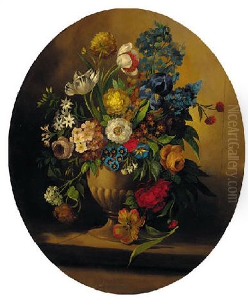 Summer Flowers In An Urn On A Ledge Oil Painting by Jan Frans Van Dael