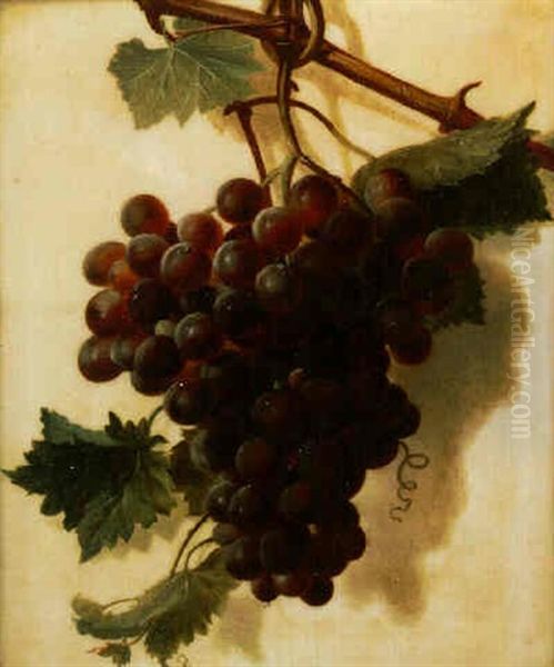 A Bunch Of Green Grapes Suspended From A Rope Oil Painting by Jan Frans Van Dael