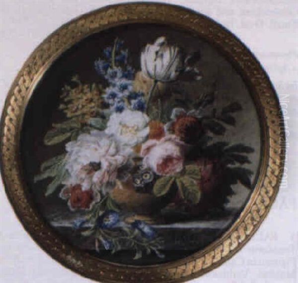 Groses Blumenbouquet In Vase Mit Marmorbalustrade Oil Painting by Jan Frans Van Dael