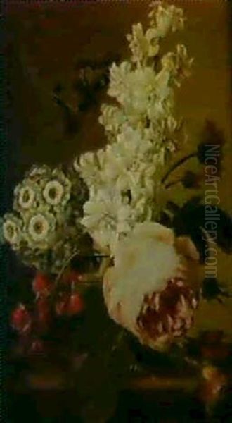 Bouquet De Primeveres, Roses Et Pois De Senteur Dans Un     Vase Oil Painting by Jan Frans Van Dael