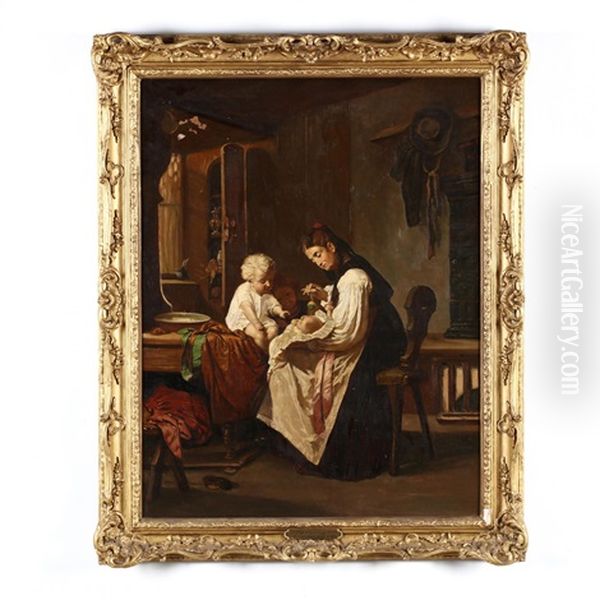 Bedtime Oil Painting by Casimir Van Den Daele